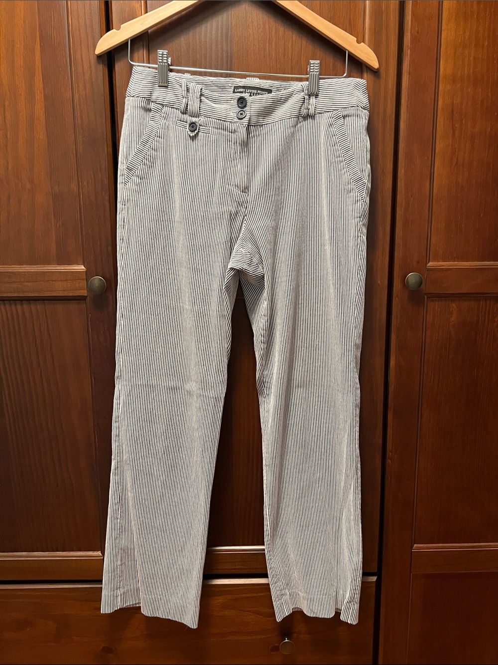 Larry Levine Petite Stretch Striped Trouser Pants Size 10P Navy White